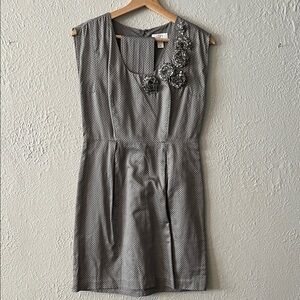 LOFT Gray Mini Dress with Floral Embellishments
